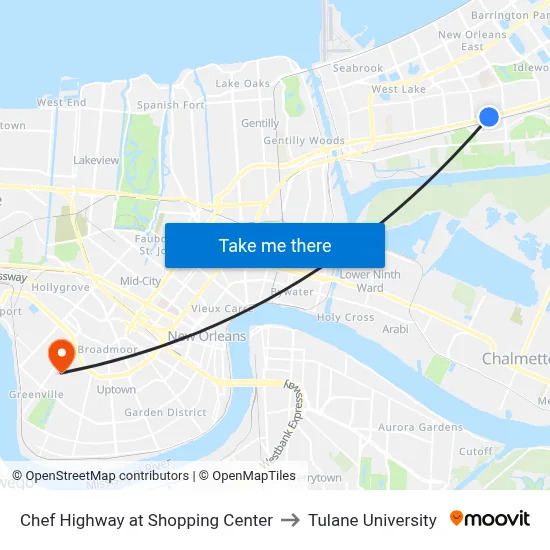 Chef Highway at Shopping Center to Tulane University map