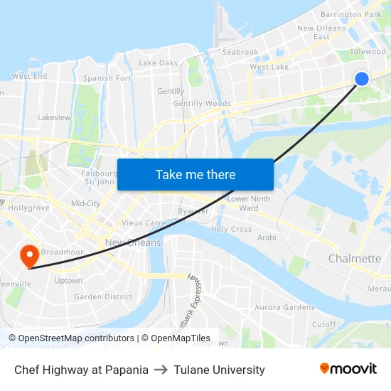 Chef Highway at Papania to Tulane University map