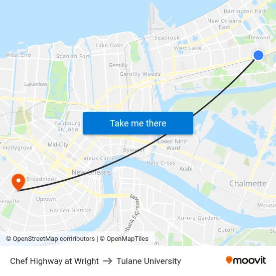 Chef Highway at Wright to Tulane University map