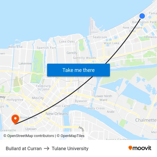 Bullard at Curran to Tulane University map