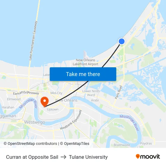 Curran at Opposite Sail to Tulane University map