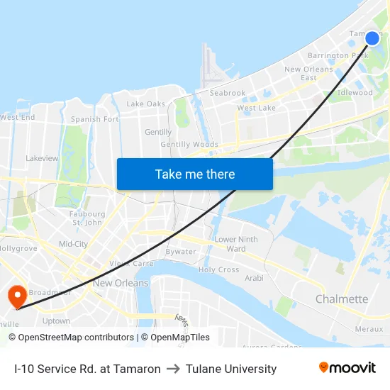 I-10 Service Rd. at Tamaron to Tulane University map