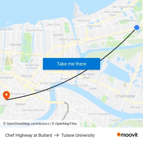 Chef Highway at Bullard to Tulane University map