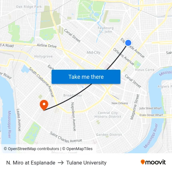 N. Miro at Esplanade to Tulane University map