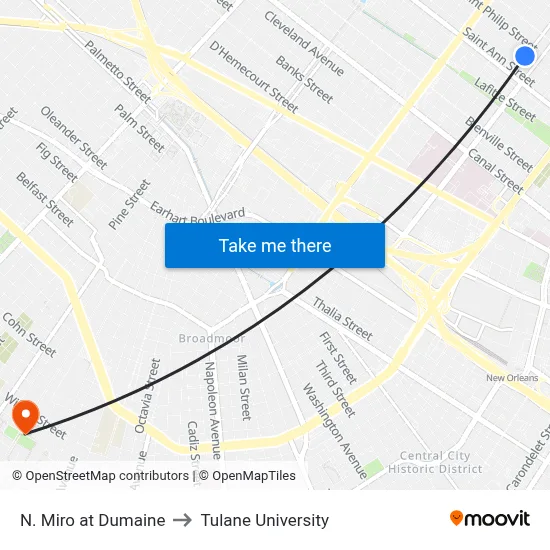 N. Miro at Dumaine to Tulane University map
