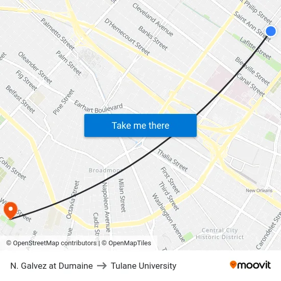 N. Galvez at Dumaine to Tulane University map