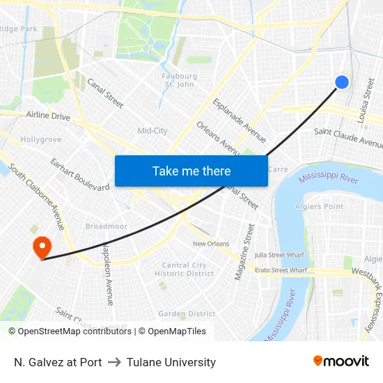 N. Galvez at Port to Tulane University map
