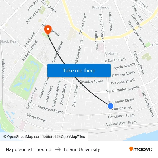 Napoleon at Chestnut to Tulane University map