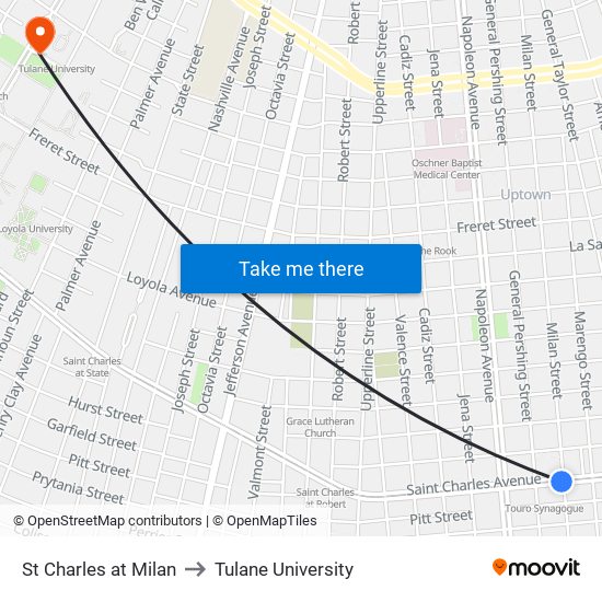 St Charles at Milan to Tulane University map