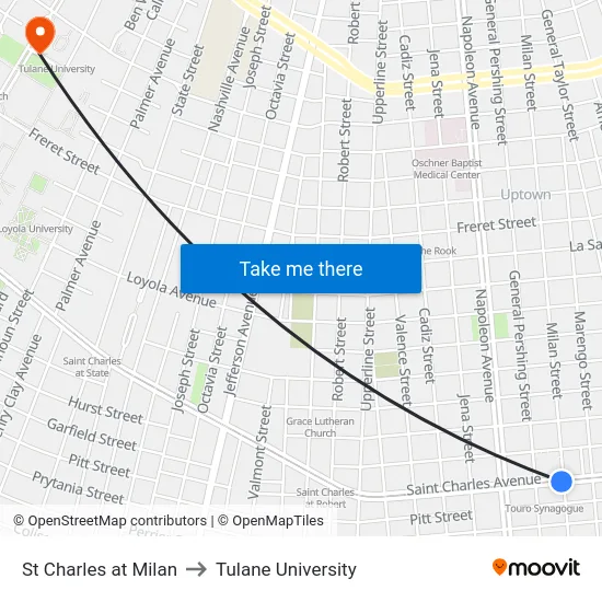 St Charles at Milan to Tulane University map