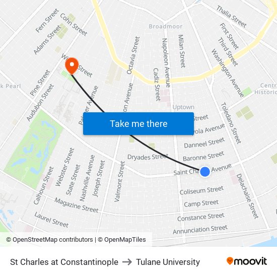 St Charles at Constantinople to Tulane University map