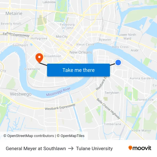 General Meyer at Southlawn to Tulane University map