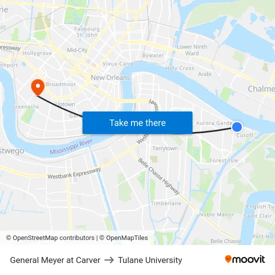 General Meyer at Carver to Tulane University map