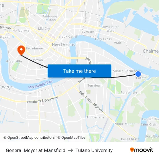 General Meyer at Mansfield to Tulane University map
