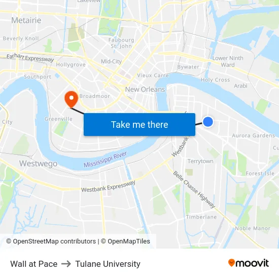 Wall at Pace to Tulane University map