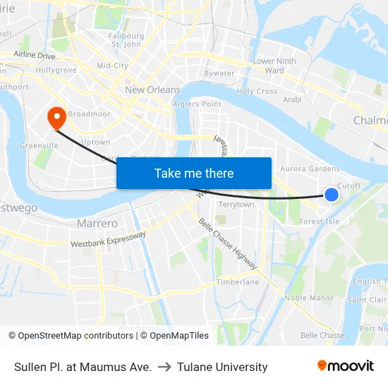 Sullen Pl. at Maumus Ave. to Tulane University map