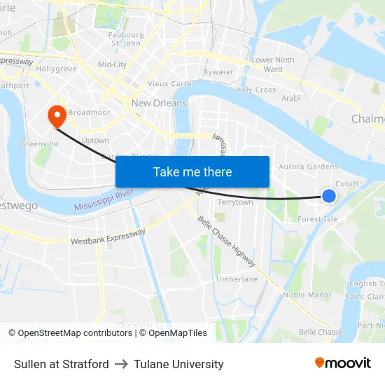 Sullen at Stratford to Tulane University map