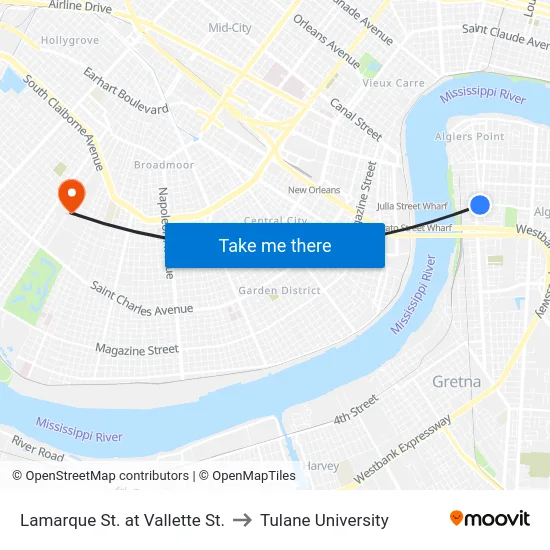 Lamarque St. at Vallette St. to Tulane University map