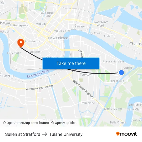 Sullen at Stratford to Tulane University map