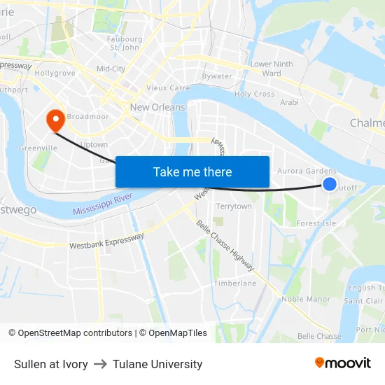 Sullen at Ivory to Tulane University map