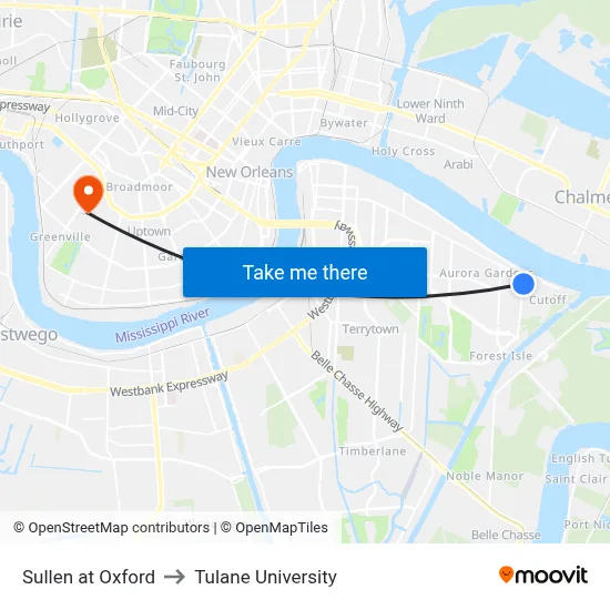 Sullen at Oxford to Tulane University map