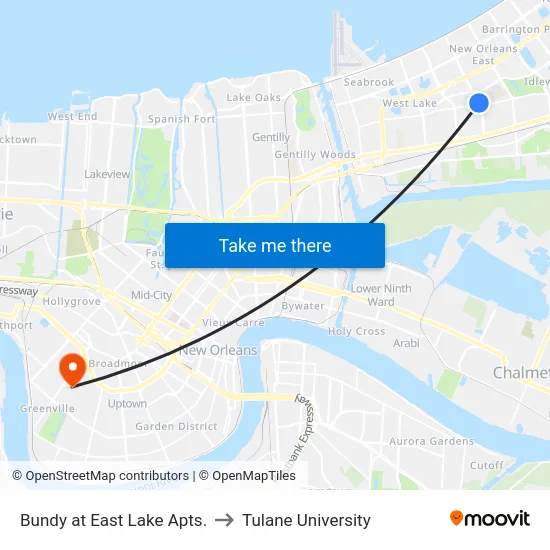 Bundy at East Lake Apts. to Tulane University map