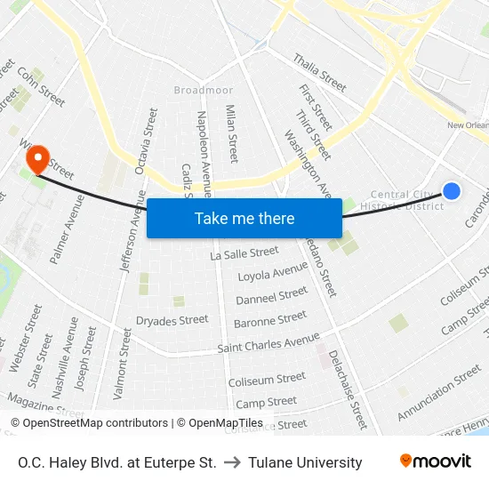 O.C. Haley Blvd. at Euterpe St. to Tulane University map