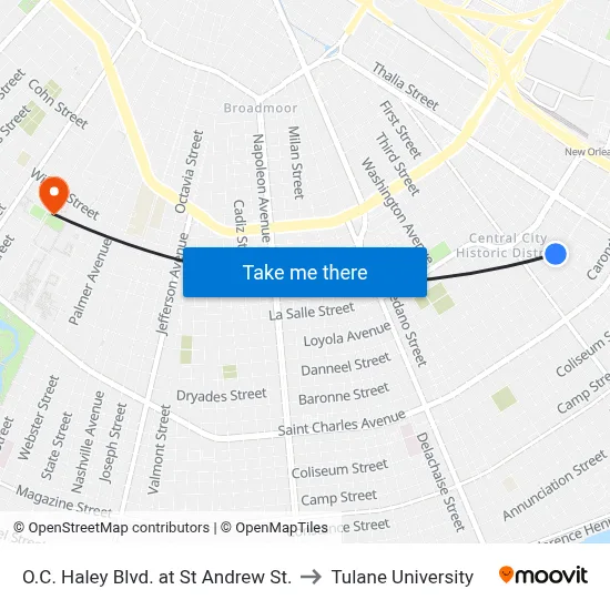 O.C. Haley Blvd. at St Andrew St. to Tulane University map