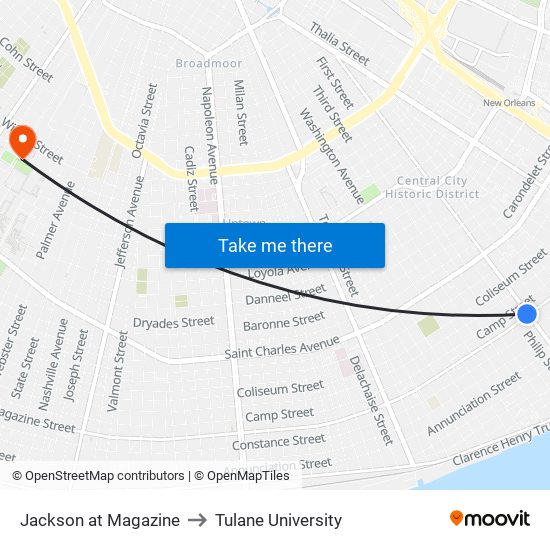 Jackson at Magazine to Tulane University map