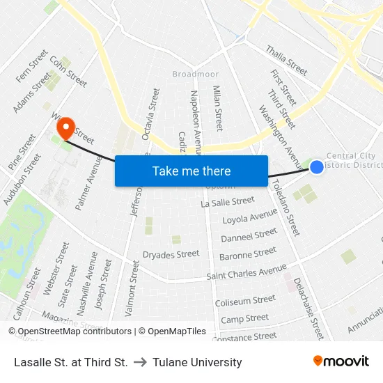 Lasalle St. at Third St. to Tulane University map