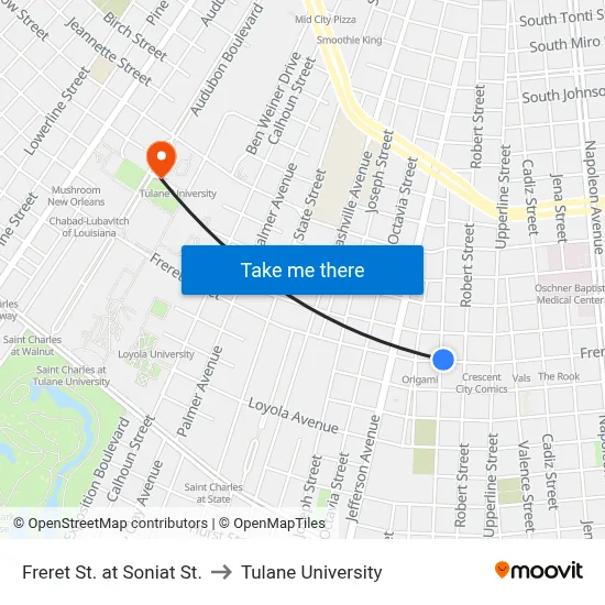 Freret St. at Soniat St. to Tulane University map