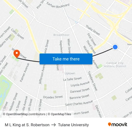 M.L. King Blvd. at S. Robertson St. to Tulane University map