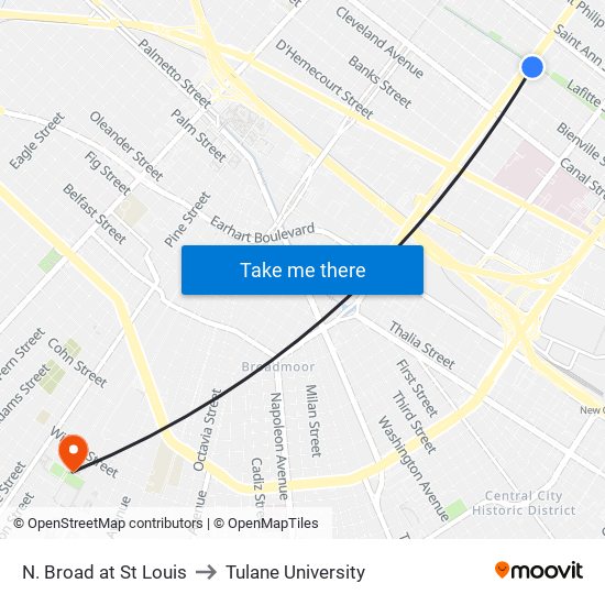 N. Broad at St Louis to Tulane University map