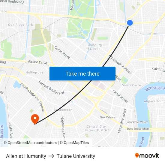 Allen at Humanity to Tulane University map