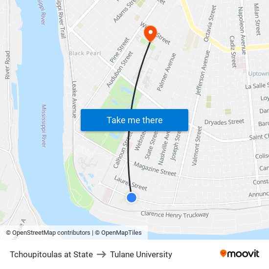 Tchoupitoulas at State to Tulane University map