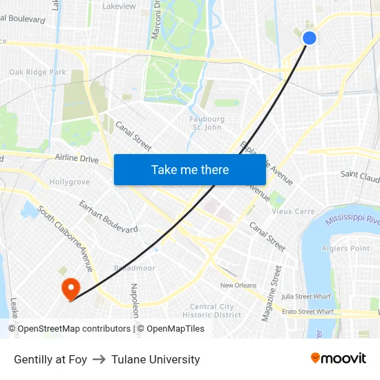 Gentilly at Foy to Tulane University map