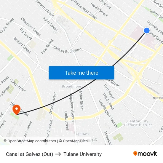 Canal at Galvez (Out) to Tulane University map
