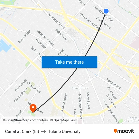 Canal at Clark (In) to Tulane University map