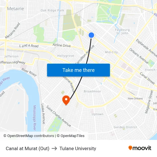 Canal at Murat (Out) to Tulane University map