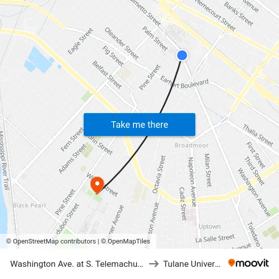 Washington Ave. at S. Telemachus St. to Tulane University map
