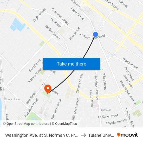 Washington Ave. at S. Norman C. Francis Pkwy. to Tulane University map
