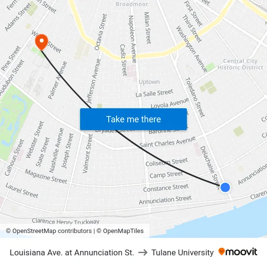 Louisiana Ave. at Annunciation St. to Tulane University map