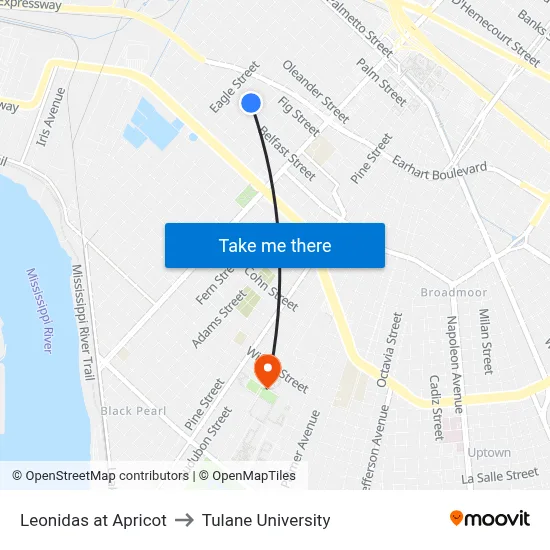 Leonidas at Apricot to Tulane University map