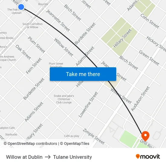 Willow at Dublin to Tulane University map