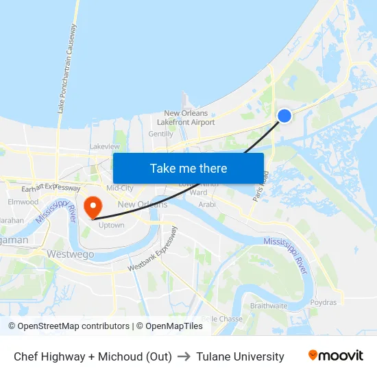 Chef Menteur Hwy. at Michoud Blvd. to Tulane University map