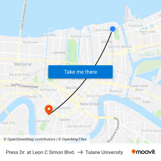 Press Dr. at Leon C Simon Blvd. to Tulane University map