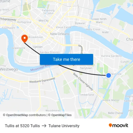 Tullis at 5320 Tullis to Tulane University map