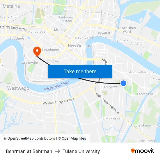 Behrman at Behrman to Tulane University map