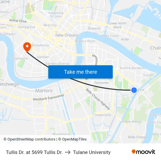 Tullis Dr. at 5699 Tullis Dr. to Tulane University map