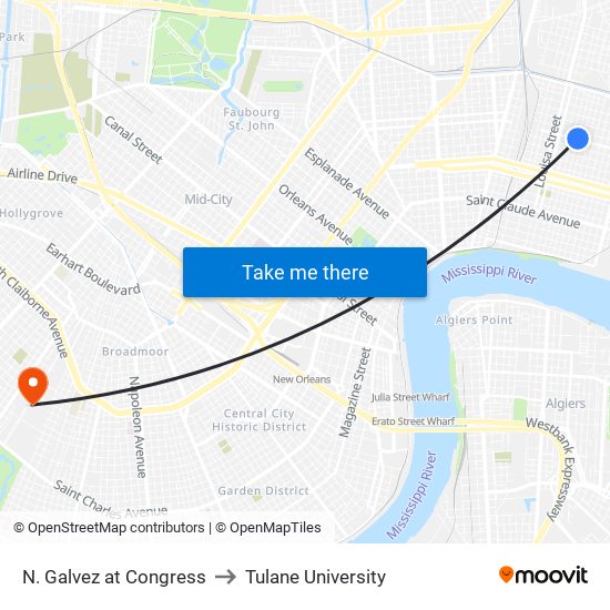N. Galvez at Congress to Tulane University map